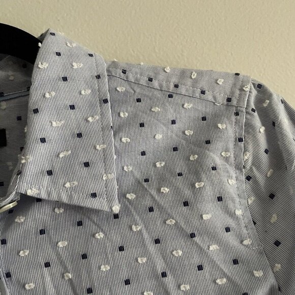 Talbots Women Petite S Blue/White Polka/Swiss Dot Long Sleeve Button Blouse - Picture 7 of 10